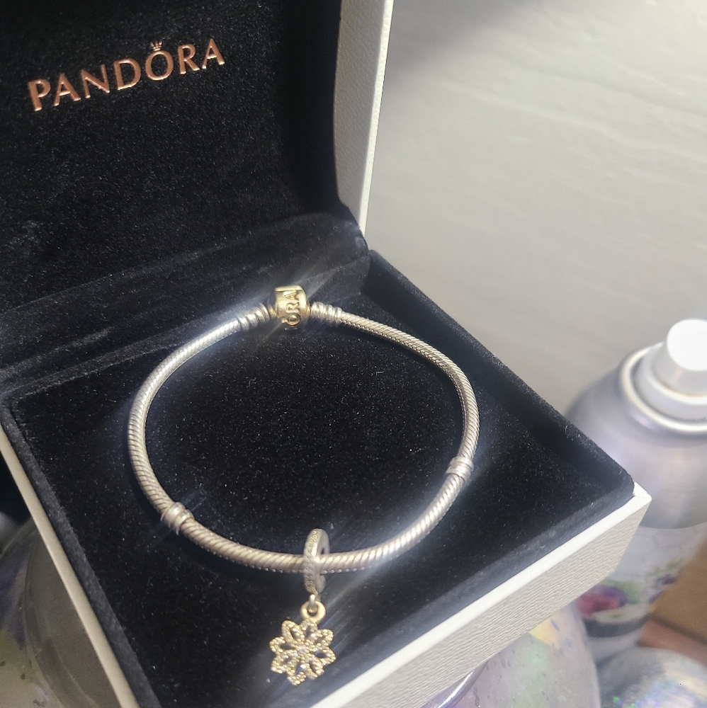 14Kt PandoraBarrell Snake Bracelett w/14K Charm